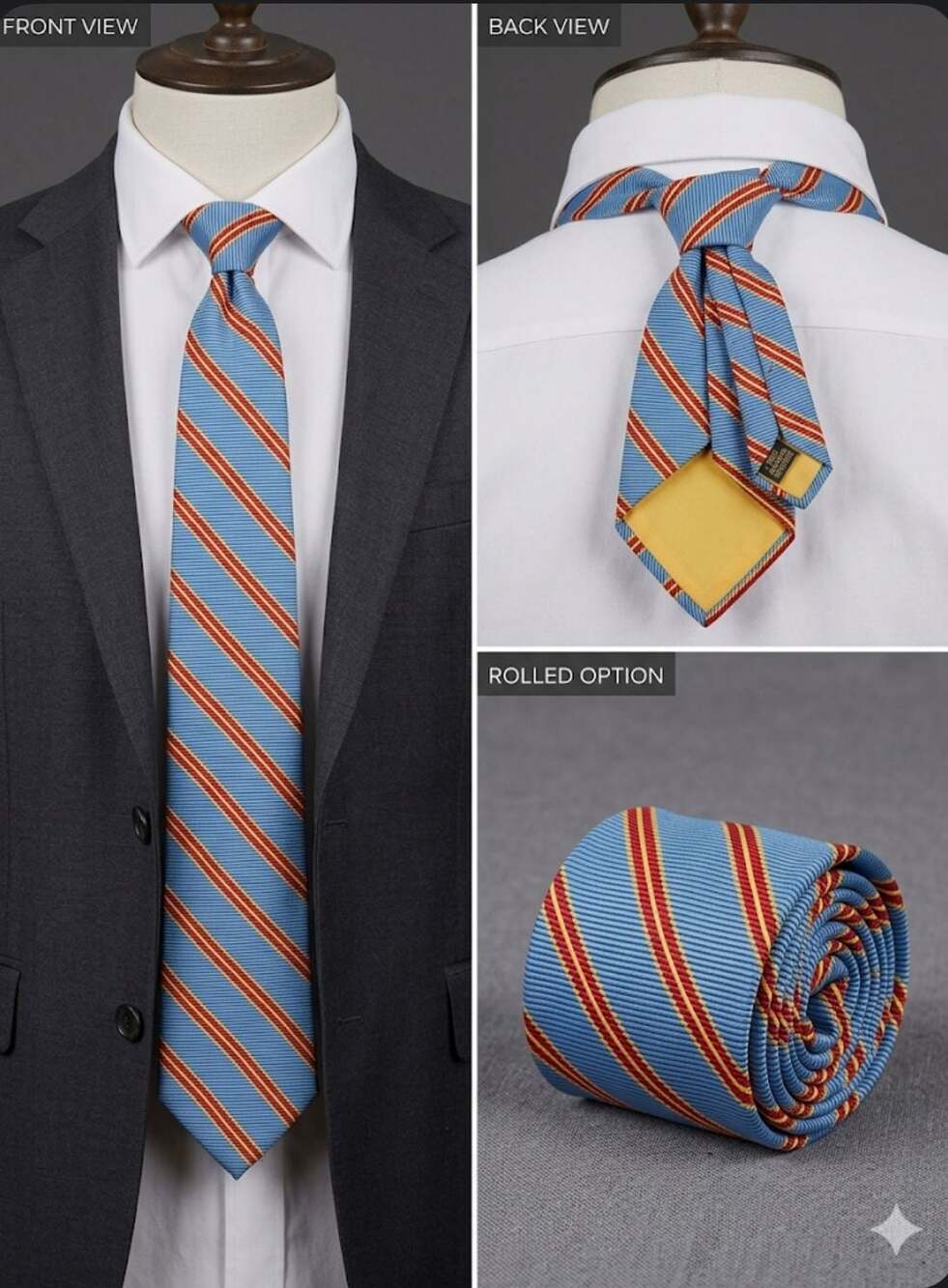 Vintage Dacron Polyester Striped Necktie Blue Red Yellow